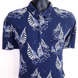 Polo Ralph Lauren Featherweight Mesh Sailboat Print Navy Polo Shirt Men's XL